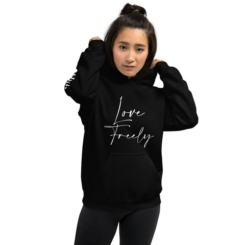 Love Freely - Decor Sleeve  White Text Unisex Hoodie