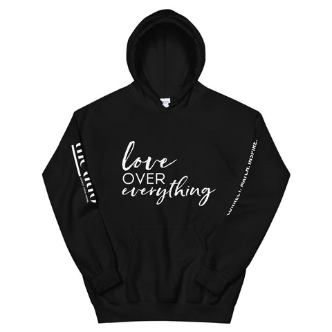 Love Over Everything - Decor Sleeve White Text Unisex Hoodie