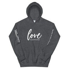 Love Happens - Decor Sleeve  White Text Unisex Hoodie