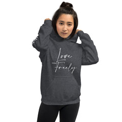 Love Freely - Decor Sleeve  White Text Unisex Hoodie