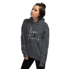Love Freely - Decor Sleeve  White Text Unisex Hoodie