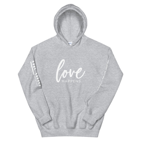 Love Happens - Decor Sleeve  White Text Unisex Hoodie