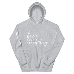 Love Over Everything - Decor Sleeve White Text Unisex Hoodie