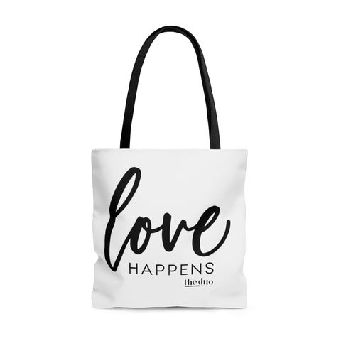 Love Happens - White  & Black Tote Bag