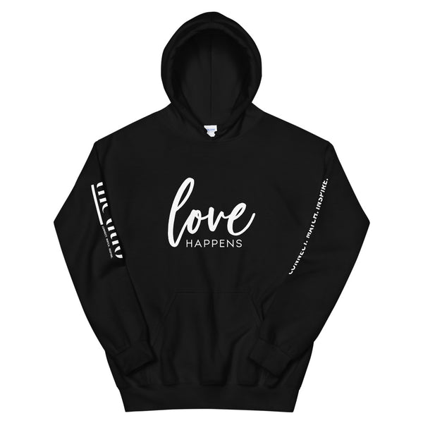 Love Happens - Decor Sleeve  White Text Unisex Hoodie