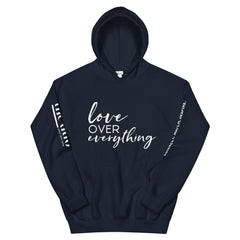 Love Over Everything - Decor Sleeve White Text Unisex Hoodie