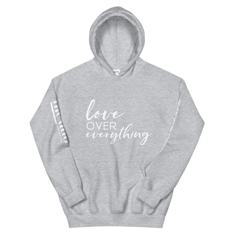 Love Over Everything - Decor Sleeve White Text Unisex Hoodie