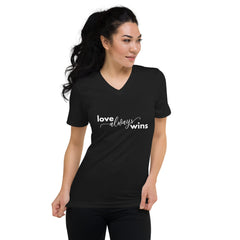 Love Always Wins -  The Duo Unisex Short Sleeve V-Neck T-Shirt (Black)