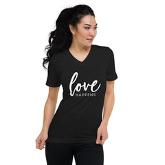 Love Happens - The Duo Unisex Short Sleeve V-Neck T-Shirt (Black)